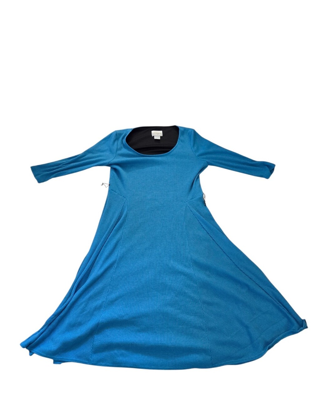 Bethany blue 3/4 sleeve ribbed A-line midi dress, PL. EUC.